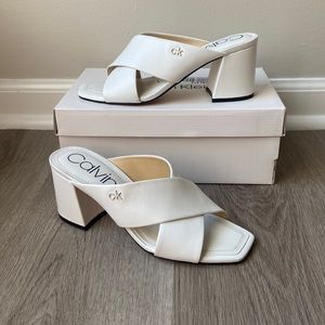 White Leather Squaretoe Heels